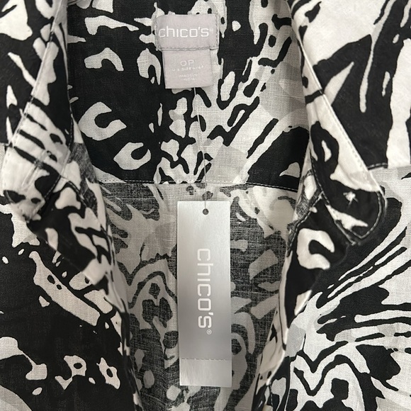 CHICO’s LINEN MAXI TUNIC PT PATTERN WOVEN TOP BLACK 570327928 SIZE OP NEW - Picture 2 of 6